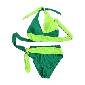 New Color Block Green High Waist Bikini
